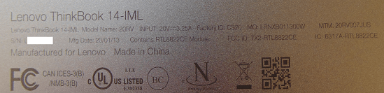 The product name and serial number are located on the bottom