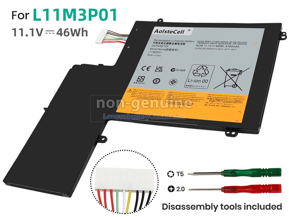 Replacement battery for Lenovo L11M3P01(3ICP5/56/120)