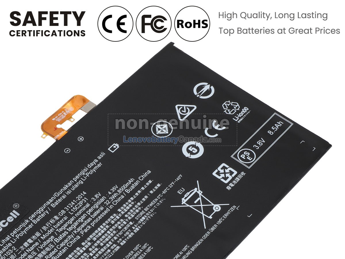 Replacement battery for Lenovo L15C2P31(1ICP4/86/103-2)
