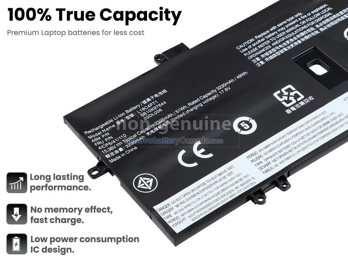 Replacement battery for Lenovo 02DL006